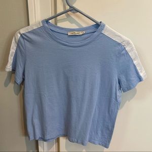 blue and white crop top Suite Benedict